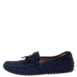 Pre Owned Tod's Navy Blue Suede Bow Loafers Size 41