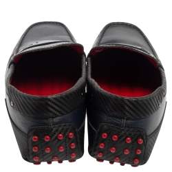 Pre Owned Tod's Blue Leather Ferrari Logo Slip On Loafers Size 43