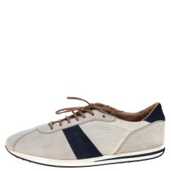 Pre Owned حذاء رياضي تودز شبكة ونوبوك أزرق/بيج بعنق منخفض مقاس 45.5