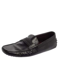 Pre Owned Tod's Black Leather And Fabric Loafers Size 47