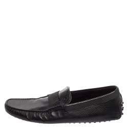 Pre Owned Tod's Black Leather And Fabric Loafers Size 47