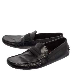 Pre Owned Tod's Black Leather And Fabric Loafers Size 47