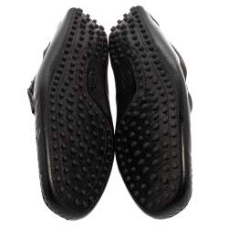 Pre Owned Tod's Black Leather And Fabric Loafers Size 47