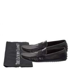 Pre Owned Tod's Black Leather And Fabric Loafers Size 47