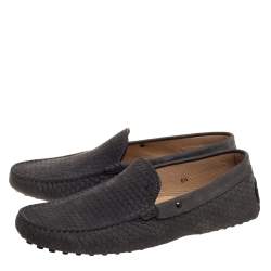 Pre Owned Tod's Grey Textured Nubuck Slip On Loafers Size 40