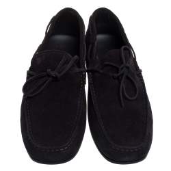 Tod's Black Suede Bow Slip On Loafers Size 44.5