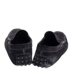 Pre Owned Tods Black Suede Gommino Penny Slip On Loafers Size 46.5