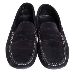 Pre Owned Tods Black Suede Gommino Penny Slip On Loafers Size 46.5
