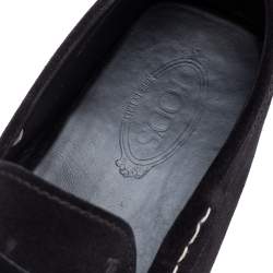 Pre Owned Tods Black Suede Gommino Penny Slip On Loafers Size 46.5