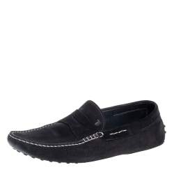 Pre Owned Tods Black Suede Gommino Penny Slip On Loafers Size 46.5