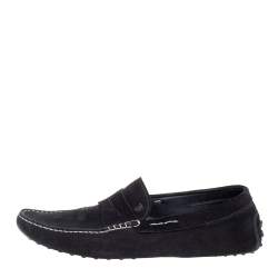 Pre Owned Tods Black Suede Gommino Penny Slip On Loafers Size 46.5