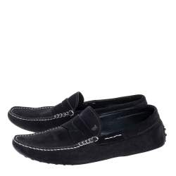 Pre Owned Tods Black Suede Gommino Penny Slip On Loafers Size 46.5