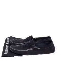 Pre Owned Tods Black Suede Gommino Penny Slip On Loafers Size 46.5