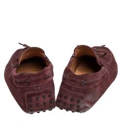 Tod's Burgundy Suede Bow Gommino Loafers Size 45.5