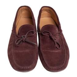 Tod's Burgundy Suede Bow Gommino Loafers Size 45.5