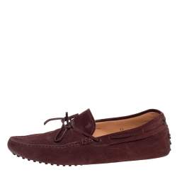 Tod's Burgundy Suede Bow Gommino Loafers Size 45.5