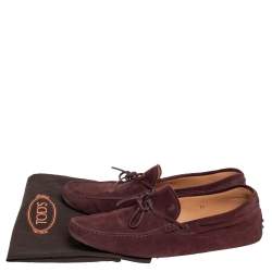 Tod's Burgundy Suede Bow Gommino Loafers Size 45.5