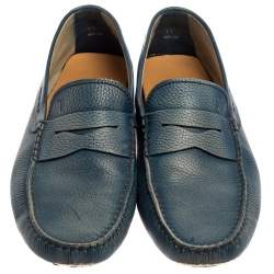 Tods Blue Leather Gommino Driving Loafers Size 45.5
