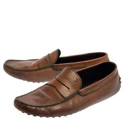 Pre Owned Tods Brown Leather Gommino Driving Slip On Loafer Size 45.5
