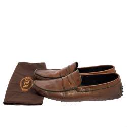 Pre Owned Tods Brown Leather Gommino Driving Slip On Loafer Size 45.5