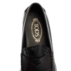 مملوكة مسبقًا Tod's Black Croc Embossed And Leather Slip On Loafer Size 42