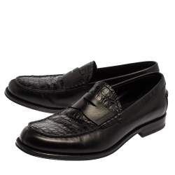 مملوكة مسبقًا Tod's Black Croc Embossed And Leather Slip On Loafer Size 42