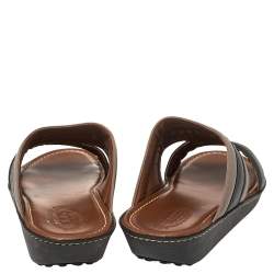 Pre Owned Tod's Black/Grey Leather Logo Embellished Slide Sandals Size 45