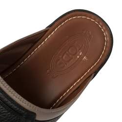 Pre Owned Tod's Black/Grey Leather Logo Embellished Slide Sandals Size 45