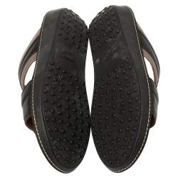Pre Owned Tod's Black/Grey Leather Logo Embellished Slide Sandals Size 45