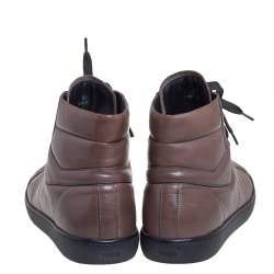 Pre Owned حذاء رياضى تودز مرتفع للكاحل أربطة جلد بنى مقاس 42.5 