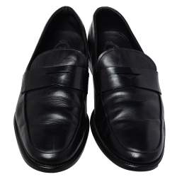 Pre Owned Tod's Black Leather Penny Slip On Loafers Size 45