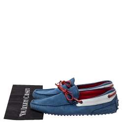 Pre Owned Tod's For Ferrari Blue/Red Nubuck Leather Bow Slip On Loafers Size 41