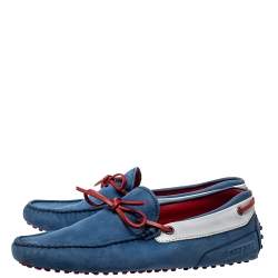 Pre Owned Tod's For Ferrari Blue/Red Nubuck Leather Bow Slip On Loafers Size 41