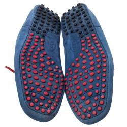 Pre Owned Tod's For Ferrari Blue/Red Nubuck Leather Bow Slip On Loafers Size 41