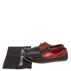 Pre Owned Tod's For Ferrari Navy Blue/Red Leather Lace Loafers Size 41