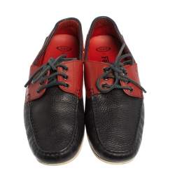 Pre Owned Tod's For Ferrari Navy Blue/Red Leather Lace Loafers Size 41