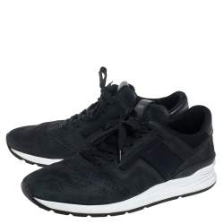 Pre Owned حذاء رياضي تودز جلد نوبوك أسود مزين شعار الماركة حرف تي منخفض من أعلى مقاس 44.5