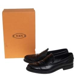 Pre Owned Tod's Black Leather Penny Slip On Loafers Size 45