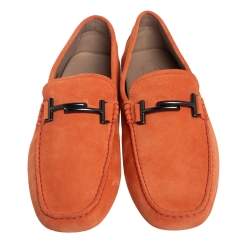 Pre Owned حذاء لوفرز تودز غومينو حرف تي مزدوج سويدي برتقالي مقاس 45.5