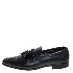 Pre Owned Tods Black Leather Tassel Loafers Size 42
