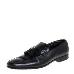 Pre Owned Tods Black Leather Tassel Loafers Size 42