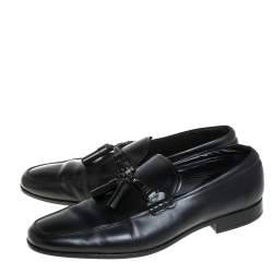 Pre Owned Tods Black Leather Tassel Loafers Size 42