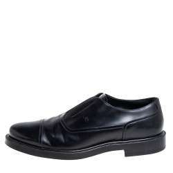 Tod's Black Leather Cap Toe Slip On Oxford Size 42