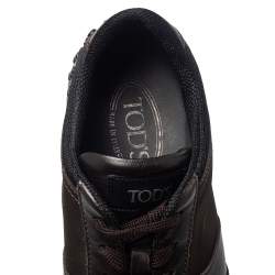 Pre Owned حذاء رياضي تودز جلد بني ونايلون بعنق منخفض مقاس 42