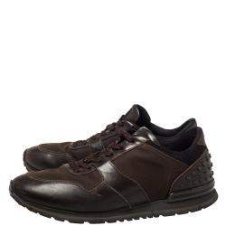 Pre Owned حذاء رياضي تودز جلد بني ونايلون بعنق منخفض مقاس 42