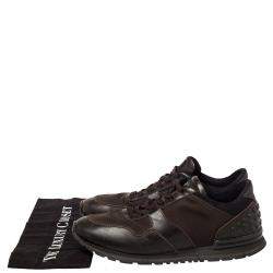 Pre Owned حذاء رياضي تودز جلد بني ونايلون بعنق منخفض مقاس 42