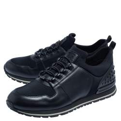 Pre Owned Tod's Black Leather and Neoprene Low Top Sneakers Size 42.5