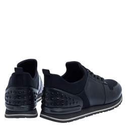 Pre Owned Tod's Black Leather and Neoprene Low Top Sneakers Size 42.5