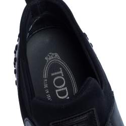 Pre Owned Tod's Black Leather and Neoprene Low Top Sneakers Size 42.5