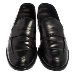 Pre Owned Tod's Black Leather Penny Slip On Loafers Size 43